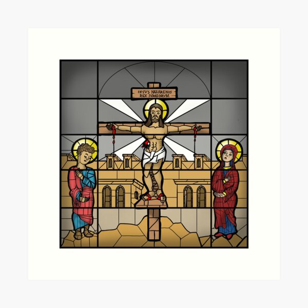 Item preview, Iconography Jesus Christ Crucifixion Traditional Catholic Stained Glass Style designed and sold by Catholicguy.