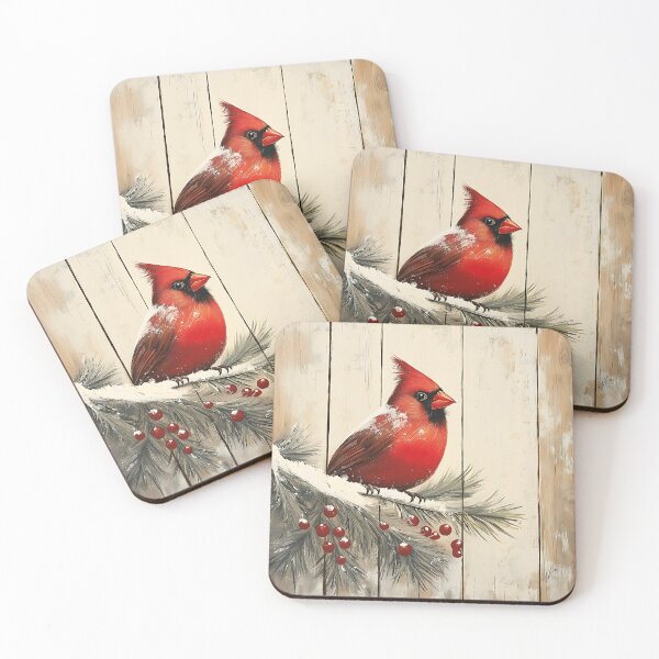 Item preview, Rustic Holiday Northern Red Cardinal Bird  designed and sold by SoaringOwlArts.