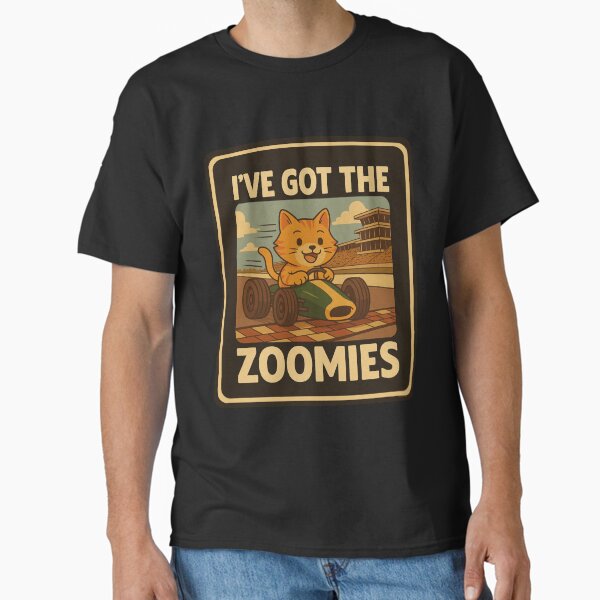 Vista previa del artículo con la obra «Tengo los Zoomies: Camiseta vintage de gato de carreras para amantes de los gatos y aficionados a las carreras», diseñado y vendido por Whisker Lane Media.