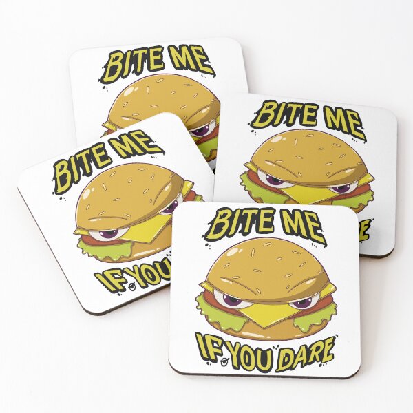 Item preview,  Cartoon Cheeseburger Illustration with "Bite Me If You Dare" Text designed and sold by ELF11design.