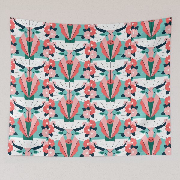 Item preview, Floral Bull Vibrant Symbol Power Strength Nature Art designed and sold by ART ATTACK ZONE.