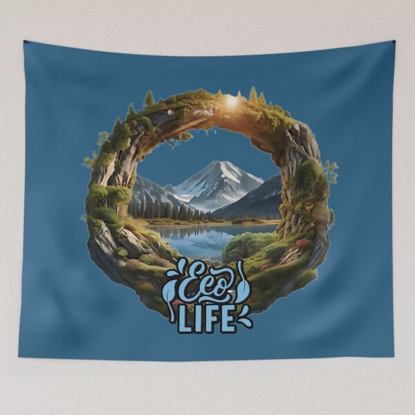Item preview, Circular Landscape Design with Mountains and Waterfall - Window to Nature designed and sold by Karina Creative Studio.