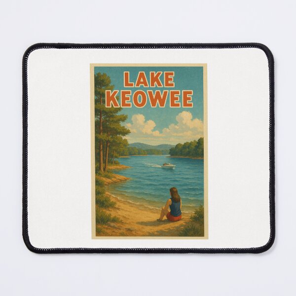 Item preview, Lake Keowee Retro Scenic with Boater and Beach designed and sold by Places On Earth.