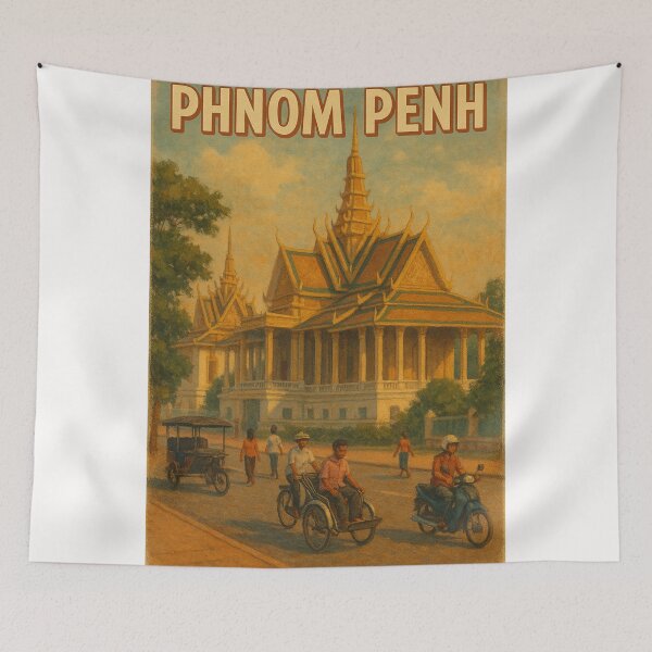 Item preview, Phnom Penh Palace and Street Scene Vintage South East Asia designed and sold by Places On Earth.