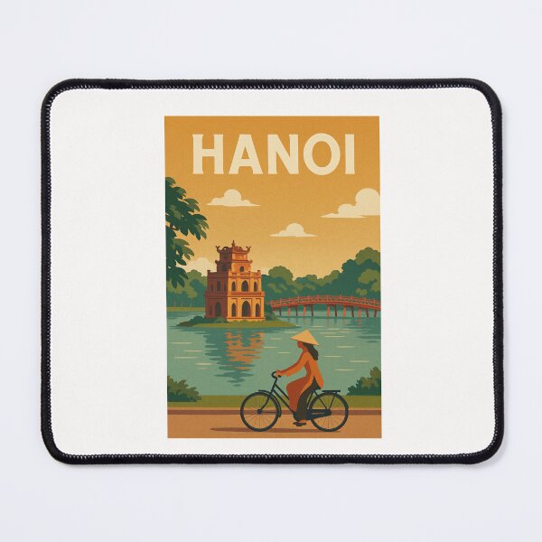 Item preview, Hanoi Retro Vietnam with Cyclist and Turtle Tower designed and sold by Places On Earth.