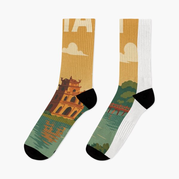 Item preview, Hanoi Retro Vietnam with Cyclist and Turtle Tower designed and sold by Places On Earth.