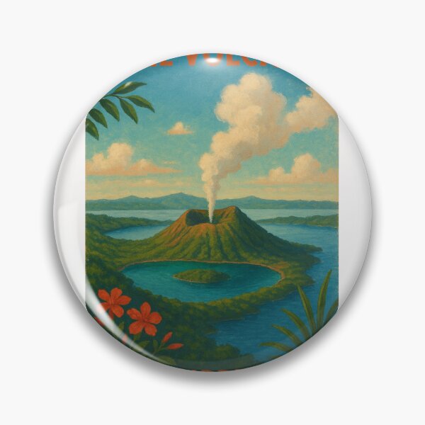 Item preview, Taal Volcano Poster with Blooming Tropical Flowers designed and sold by Places On Earth.