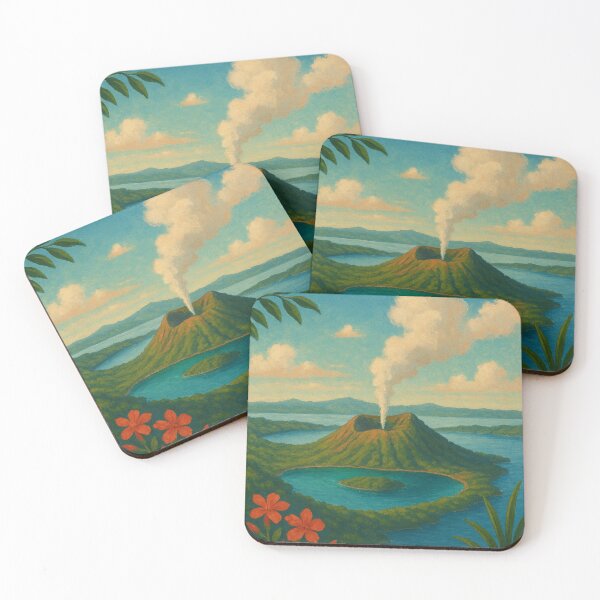 Item preview, Taal Volcano Poster with Blooming Tropical Flowers designed and sold by Places On Earth.