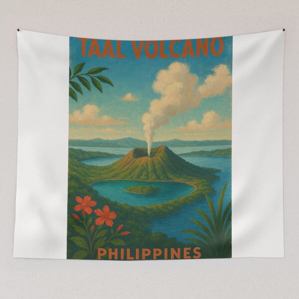 Item preview, Taal Volcano Poster with Blooming Tropical Flowers designed and sold by Places On Earth.