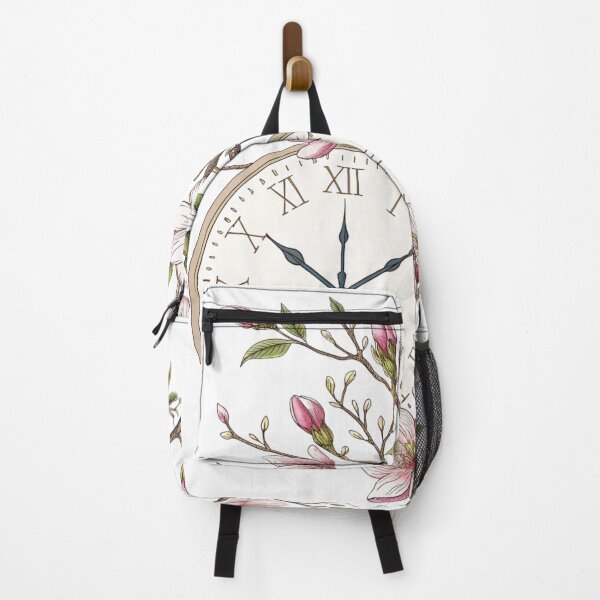 Item preview, "Vintage Clock with Magnolia Flowers – Romantic Botanical Illustration" designed and sold by Vive con Fe.