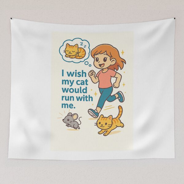 Item preview, I Wish My Cat Would Run With Me – Cute Kawaii Cat Runner T-Shirt designed and sold by Swiftthistle.