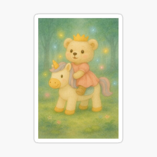 Item preview, Princess Teddy and Unicorn in a magical forest designed and sold by PixeMeAus.