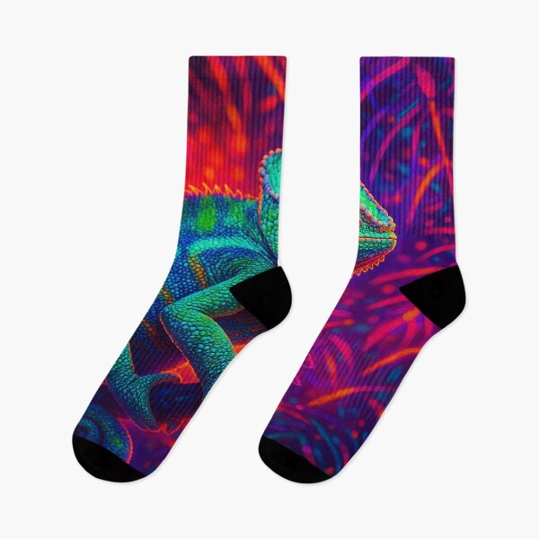 Aperçu de l'œuvre Psychedelic Neon Chameleon | Trippy Jungle Creature Art créée et vendue par buzzprints1234.