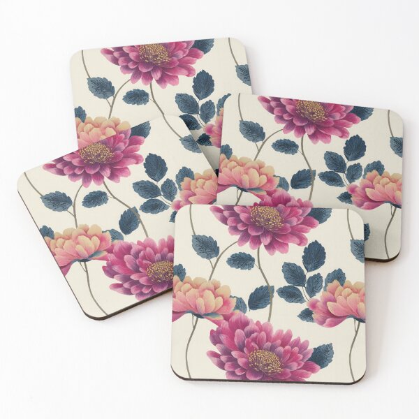 Item preview, Dahlias in Magenta, Gold, Red on Ivory (Seamless Pattern) designed and sold by dawnleblanc55.