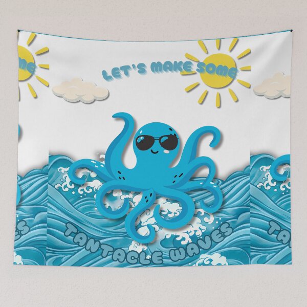 Item preview, LET'S MAKE SOME TENTACLE WAVES-Octopus's Day Out Art print designed and sold by skim3080.