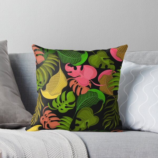 Item preview, Pink, Green, Yellow Tropical Leaves Pattern On Black designed and sold by DEC02.