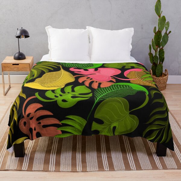 Item preview, Pink, Green, Yellow Tropical Leaves Pattern On Black designed and sold by DEC02.