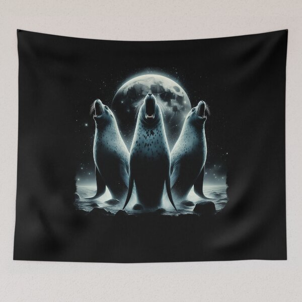 Item preview, Three Seals Howling at Moon Like Three Wolves Funny designed and sold by Kimberley King Art  King Art.