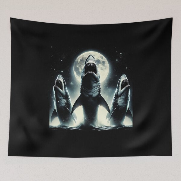 Item preview, Three Sharks Howling at Moon Like Three Wolves Funny designed and sold by Kimberley King Art  King Art.