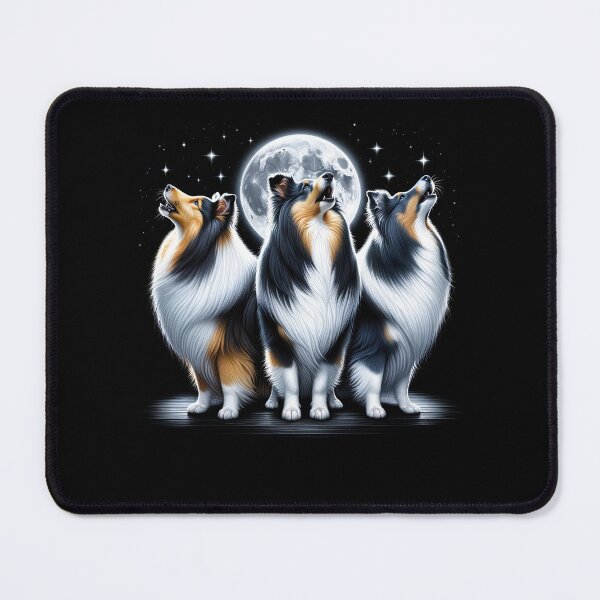 Item preview, Three Shetland Sheepdogs Howling at Moon Like Three Wolves Funny designed and sold by Kimberley King Art  King Art.