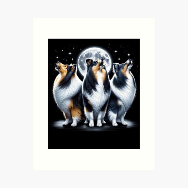 Item preview, Three Shetland Sheepdogs Howling at Moon Like Three Wolves Funny designed and sold by Kimberley King Art  King Art.