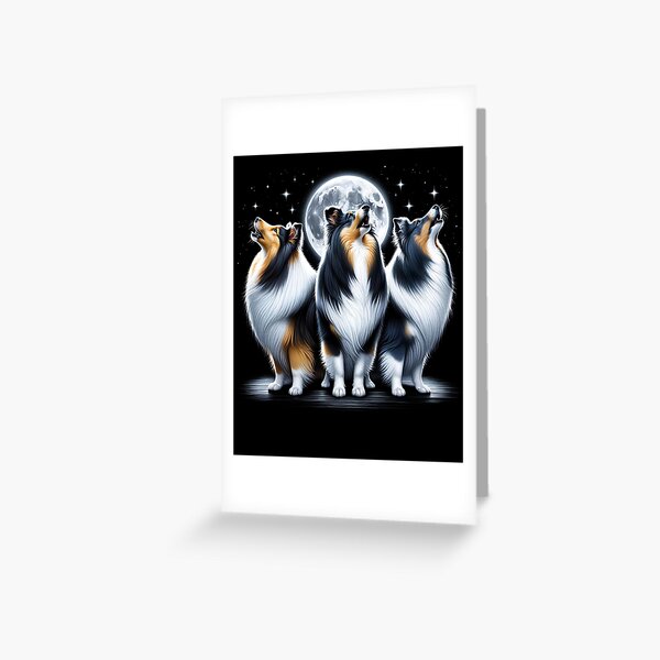 Item preview, Three Shetland Sheepdogs Howling at Moon Like Three Wolves Funny designed and sold by Kimberley King Art  King Art.
