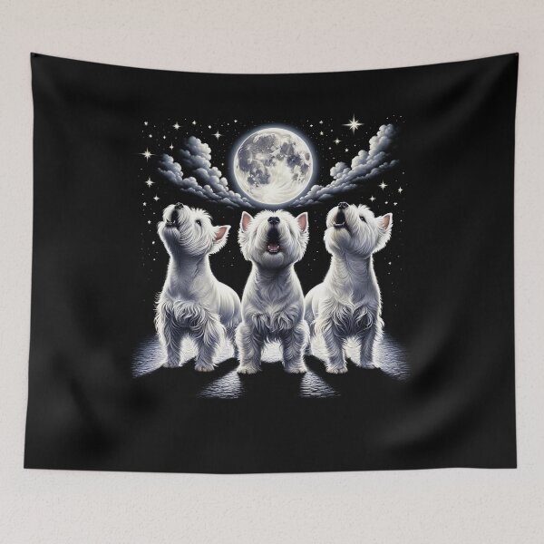 Item preview, Three West Highland White Terriers Howling at Moon Like Three Wolves Funny designed and sold by Kimberley King Art  King Art.