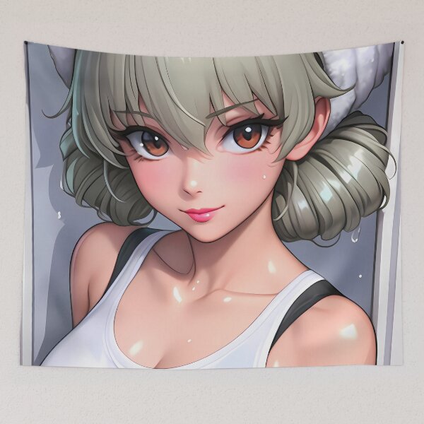 Artikelvorschau, Anchovy Girls und Panzer Game Girl Twin Bun Duschszene Weißer Tank entworfen und verkauft von juniorcastros.