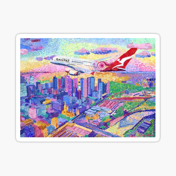Aperçu de l'œuvre A380 de Qantas au-dessus de Melbourne créée et vendue par Toby Evans.