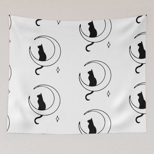 Item preview, Celestial Cat on Crescent Moon – Tattoo Style Black Ink Art designed and sold by InkStation24.