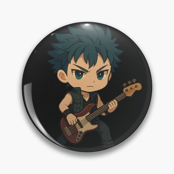 Item preview, Chibi Rock Band Leader – Sanemi-Inspired Character with Teal Punk Hair & Bass Guitar designed and sold by ColorSplash123.