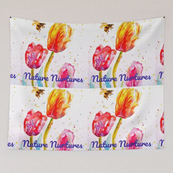 Item preview, Nature Nurtures Tulip and Bee Watercolor Painting Abstract Art Splash designed and sold by Sarah  Rajkotwala.