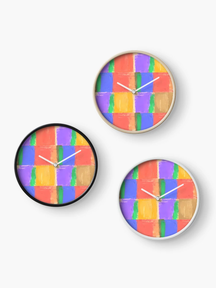 Thumbnail 3 of 4, Clock, Vibrant Abstract Grid – Hand-Painted Color Block Pattern designed and sold by UniqueDesign751.