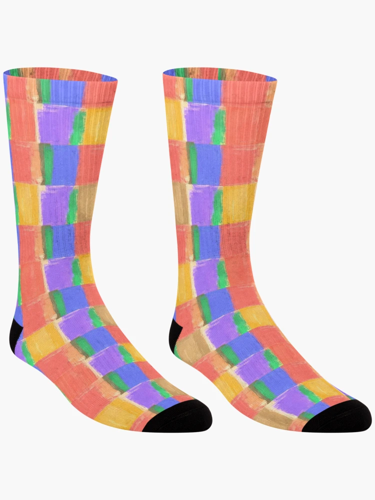 Thumbnail 3 of 5, Socks, Vibrant Abstract Grid – Hand-Painted Color Block Pattern designed and sold by UniqueDesign751.