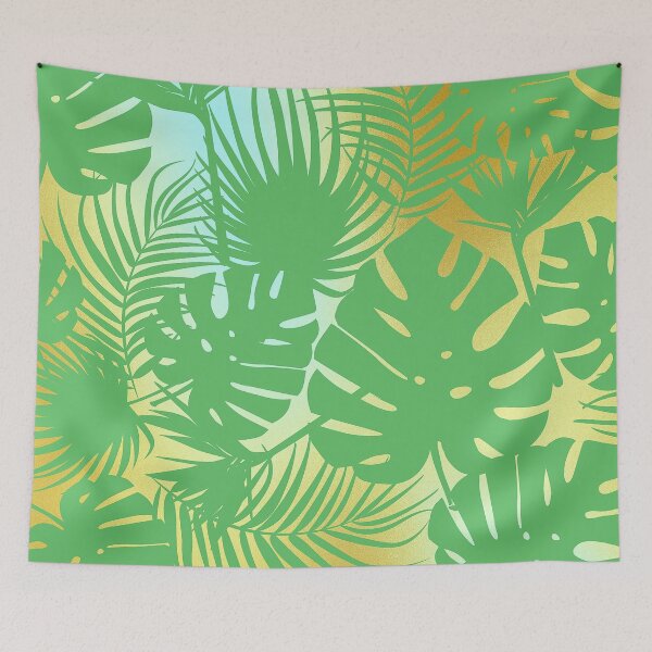 Item preview, Iridescent Palm Leaves Pattern On Aqua-Gold-Hues designed and sold by DEC02.