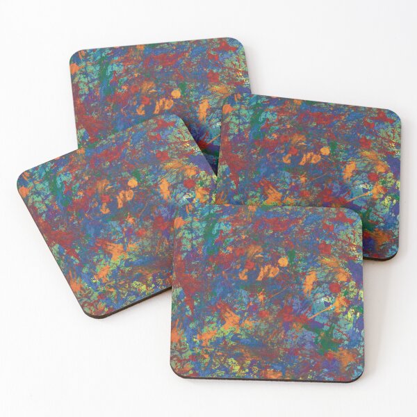Item preview, Red Orange and Blue Paint Splatter Painting designed and sold by PaintPourGalore.