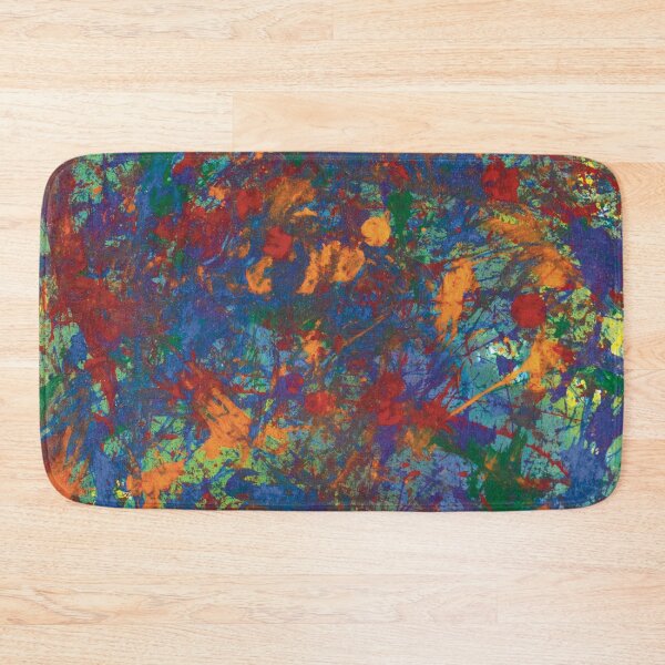 Item preview, Red Orange and Blue Paint Splatter Painting designed and sold by PaintPourGalore.