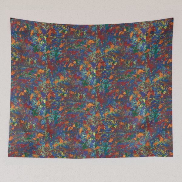 Item preview, Red Orange and Blue Paint Splatter Painting designed and sold by PaintPourGalore.