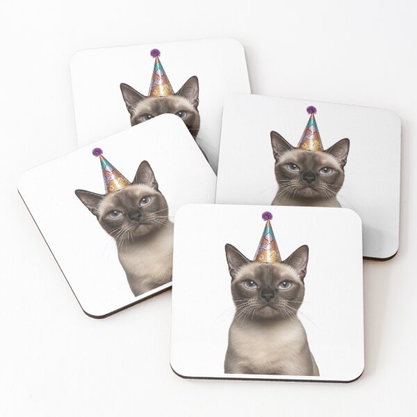Item preview, Cute Burmese Cat with Party Hat Birthday Celebration designed and sold by LazyOwlStore.