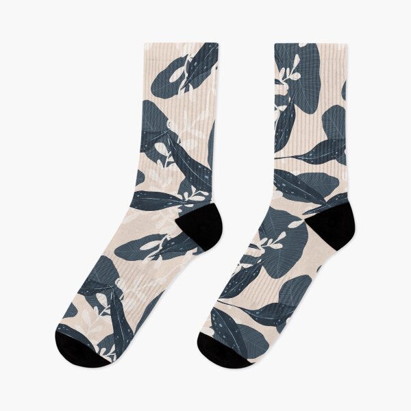Item preview, Dusty Abstract Botanical in Sand, Pastel Blue and Dark Navy Blue designed and sold by gamboling.