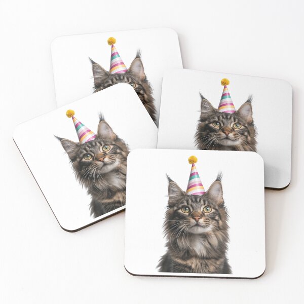 Item preview, Cute Maine Coon Cat with Party Hat Birthday Celebration designed and sold by LazyOwlStore.