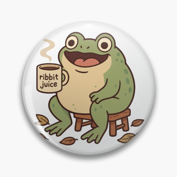 Item preview, Rana regordeta divertida con taza de café – Pegatina de Ribbit Juice designed and sold by Emanova9.