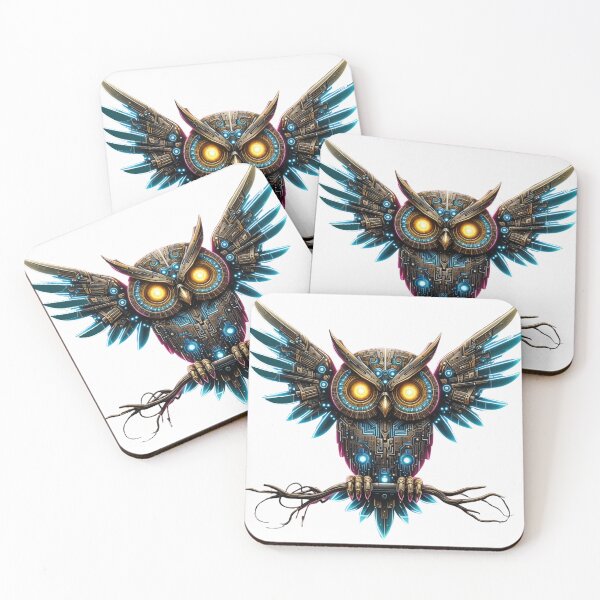 Item preview, Cybernetic Neon Owl - Futuristic Tech Art designed and sold by latelierdechris.