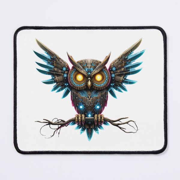 Item preview, Cybernetic Neon Owl - Futuristic Tech Art designed and sold by latelierdechris.