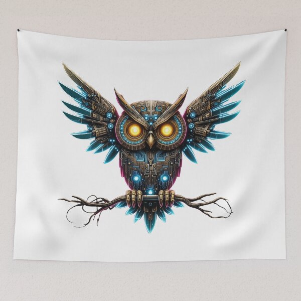 Item preview, Cybernetic Neon Owl - Futuristic Tech Art designed and sold by latelierdechris.
