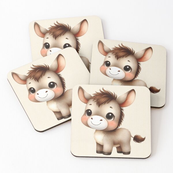 Item preview, Cute cartoon donkey with big eyes and pink cheeks, children's room, gift idea, baby donkey illustration, sweet animal comic design for animal lovers, funny animal motif for children and adults designed and sold by Connys Colorful World.