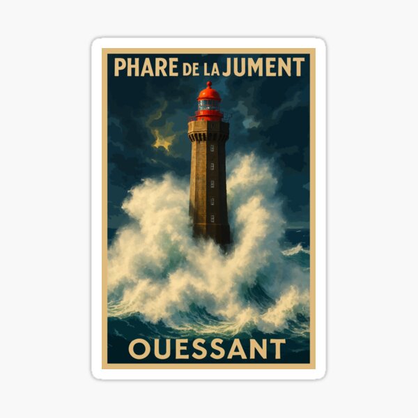 Item preview, Jument Lighthouse - Vintage Ouessant Storm Poster designed and sold by Atelier Brume.