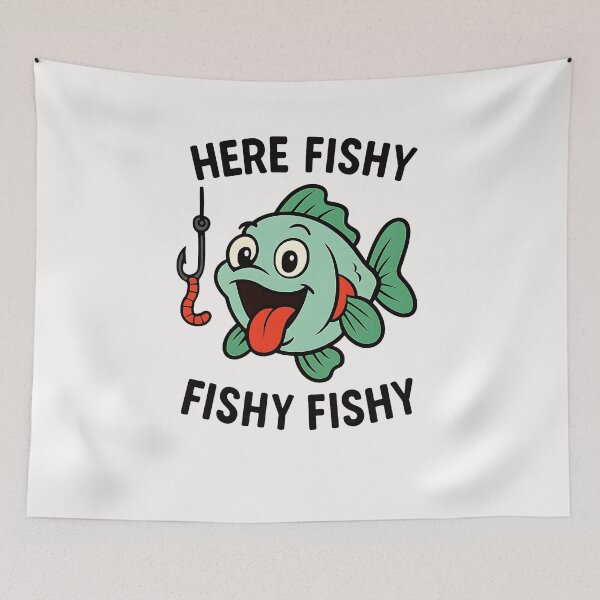 Item preview, Here Fishy Fisherman Funny Fishing Lover Cute Fish Worm designed and sold by cawtoon.