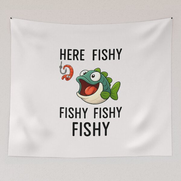 Item preview, Here Fishy Fisherman Funny Fishing Lover Cute Fish Worm  designed and sold by cawtoon.