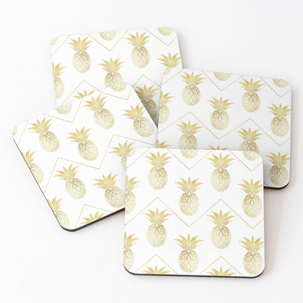 Item preview, White and gold boho chic pineapples designed and sold by Home Cyn Home.